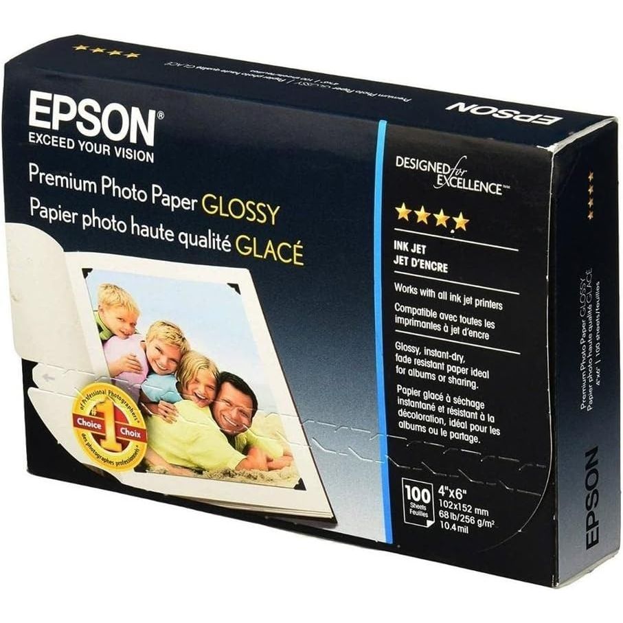 Epson S041727 Premium Photo Paper, 68 lbs., High-Gloss, 4 x 6 (Pack of 100 Sheets),White