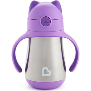 Munchkin Cool Cat Sippy Cup for Toddlers, Stainless Steel Straw Cup, 8 Ounce, Purple