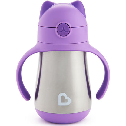 Munchkin Cool Cat Sippy Cup for Toddlers, Stainless Steel Straw Cup, 8 Ounce, Purple