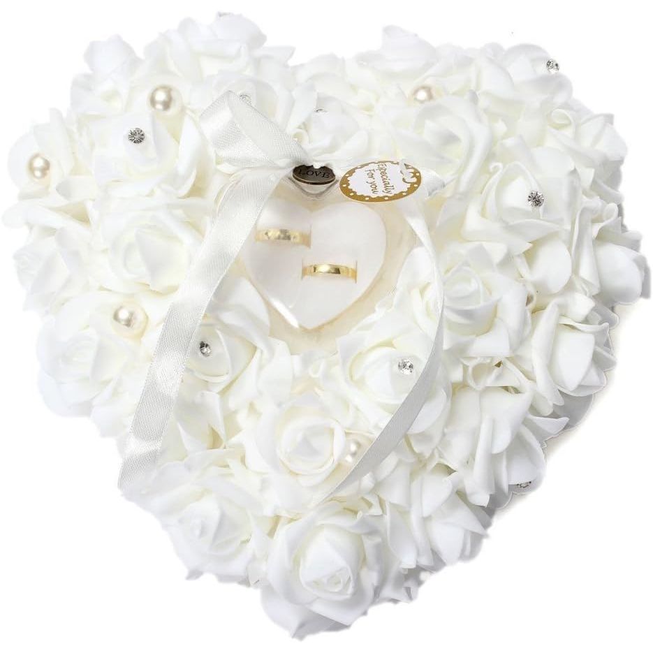 Buy now HONEYGIFTS Wedding Ring Pillow, Irovy Ring Bearer Holder Pillows Heart Shape Rose Lace Cushion for Wedding Party Anniversary Ceromony at indiglob india