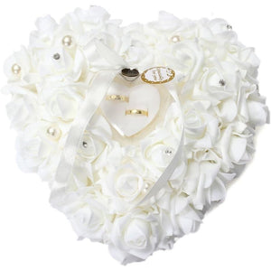 Buy now HONEYGIFTS Wedding Ring Pillow, Irovy Ring Bearer Holder Pillows Heart Shape Rose Lace Cushion for Wedding Party Anniversary Ceromony at indiglob india