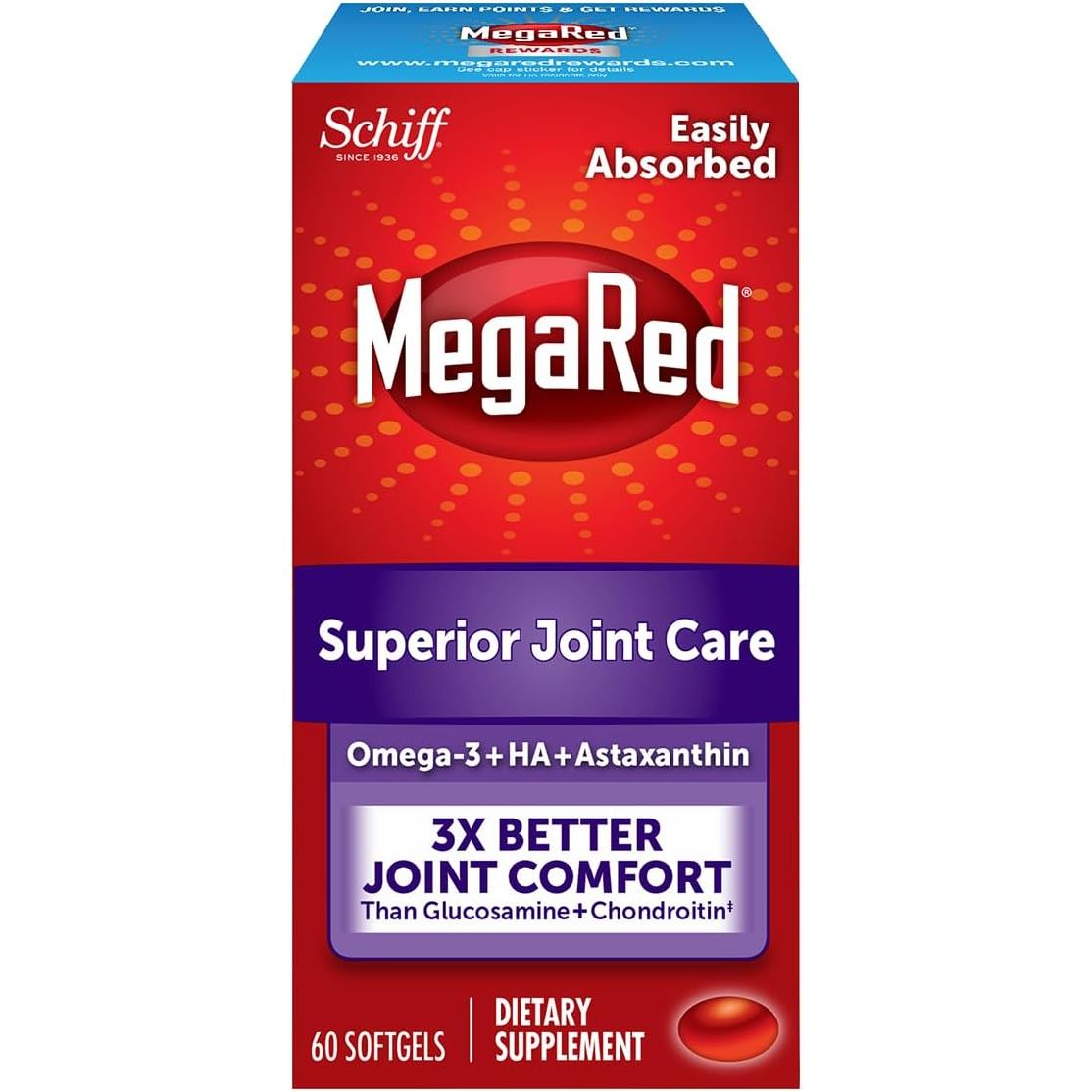 Buy now MegaRed 353mg Omega-3 Krill Oil Joint Care Supplement with EPA/DHA Fatty Acids, Antioxidants, Hyaluronic Acid, No Fishy Burp Aftertaste as with Fish Oil, 60 Count Softgels Default at indiglob india