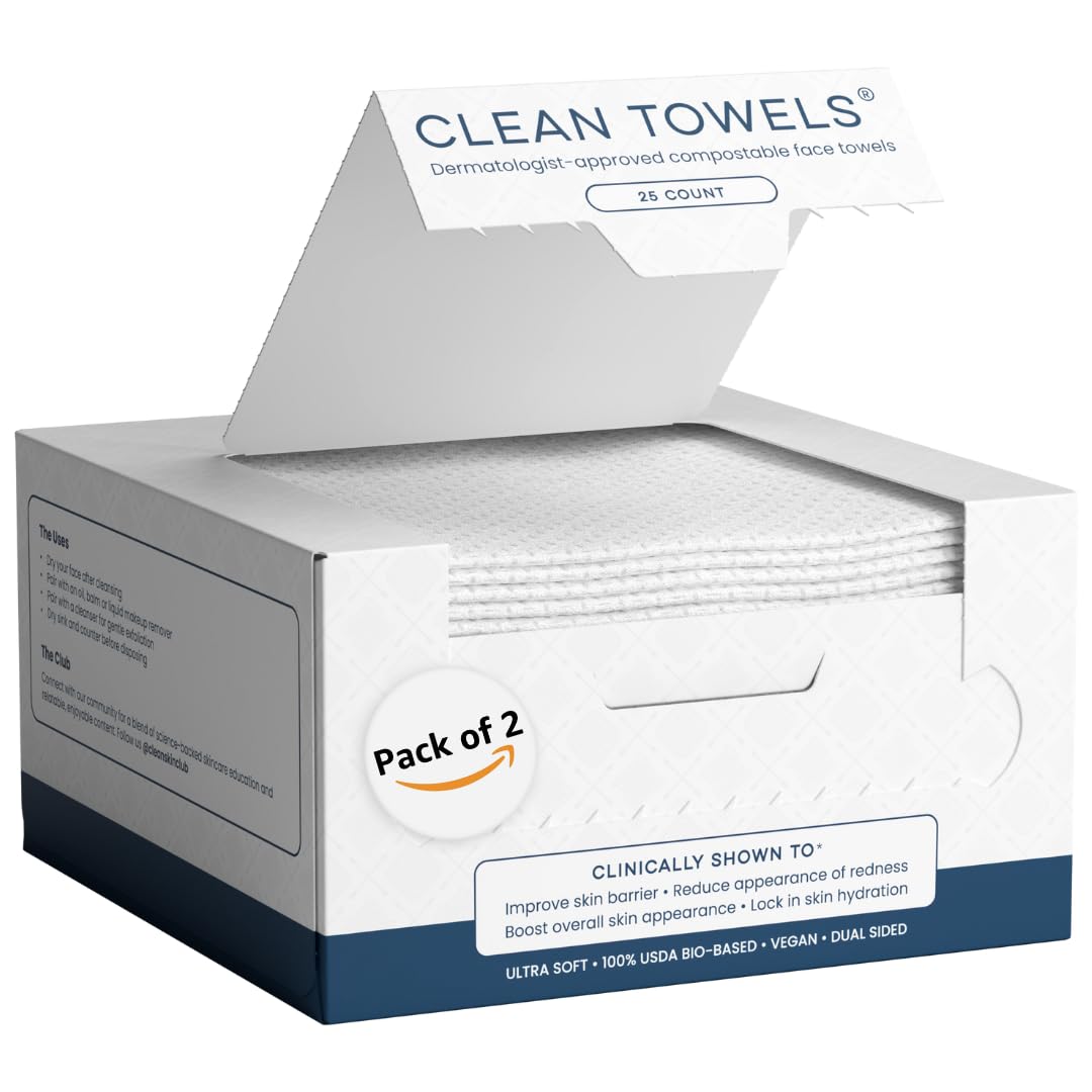 Buy now Clean Skin Club Clean Towels®, 100% USDA Biobased Face Towel, Disposable Face Towelette, Eczema Association Accepted, Makeup Remover Dry Wipes, Ultra Soft, 1 Pack, 25 Ct at indiglob india