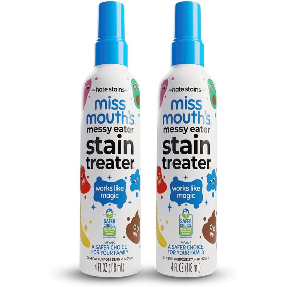 Miss Mouth's Messy Eater Stain Treater Spray - 4oz 2 Pack Stain Remover - Newborn & Baby Essentials - No Dry Cleaning Food, Grease, Coffee Off Laundry, Underwear, Fabric