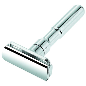 MERKUR FUTUR 701 Adjustable Double Edge Safety Razor - Bright Chrome | Adjustable Razor With Dial | Made in Germany | Plastic-Free | Snap-On Cap Design | Straight Bar