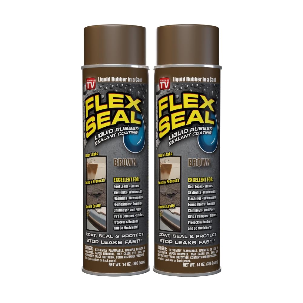 Buy now Flex Seal, 14 oz, Clear, Stop Leaks Instantly, Transparent Waterproof Rubber Spray On Sealant Coating, Perfect for Gutters, Wood, RV, Campers, Roof Repair, Skylights, Windows, and More Brown 14 oz (Pack of 2) at indiglob india