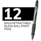 BIC Glide Bold Black Ballpoint Pens, Bold Point (1.6mm), 12-Count Pack, Retractable Ballpoint Pens With Comfortable Full Grip