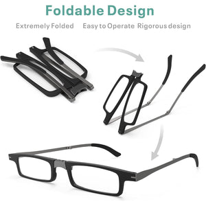 Case Upgrade-Ultra-light and Thin Foldable Reading Glasses Folding Readers for Men Women Compact Portable Rectangle Eyewear Case (Black, 2.0)