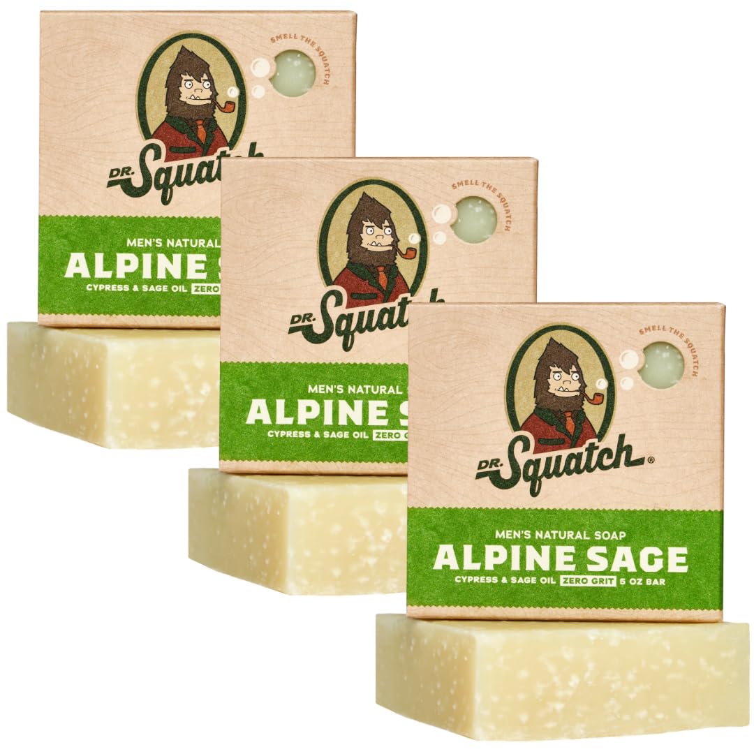 Buy now Dr. Squatch Natural Men’s Bar Soap - Cold Process Body Soap Bar with Natural Oils - Gifts for Men - Pine Tar (5 oz, 3-Pack) Alpine Sage at indiglob india