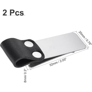 MECCANIXITY 50mm Stainless Steel Clip with PU Leather Pen Loop Pencil Holder for Notebook Journal Diary, Silver Black Pack of 2