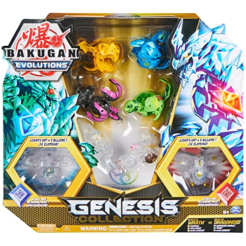 Buy now Bakugan Evolutions Genesis Collection Pack - 2 Light Up Action Figures, 4 Exclusive Bakugan, 2 Nanogan, 8 Cards, 4 BakuCores - Kids Toys for Boys Ages 6 and Up at indiglob india