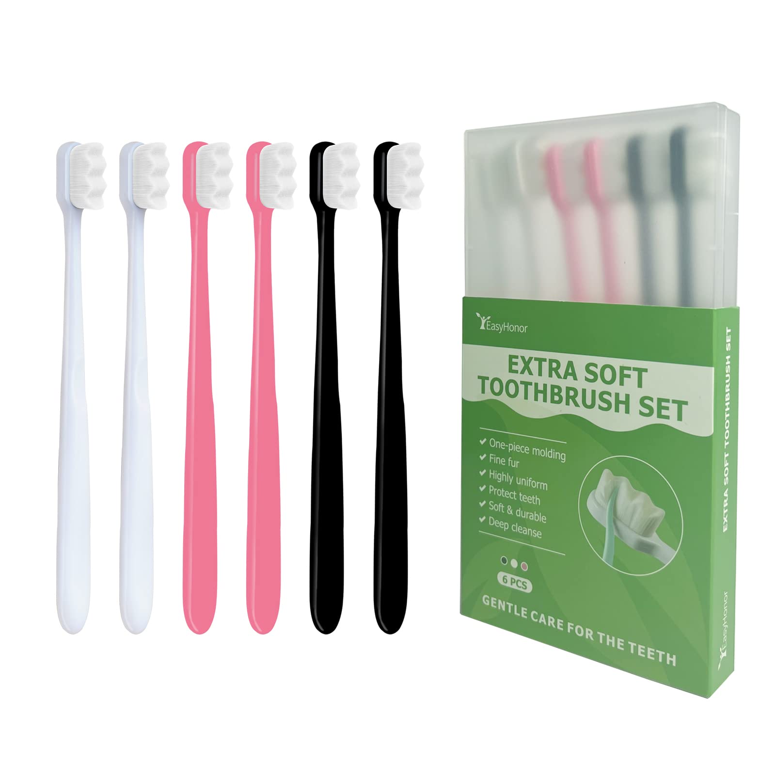 Buy now EasyHonor Extra Toothbrush for Sensitive Gums, Micro Fur Manual Toothbrush with 20000 Soft Floss Bristle for Pregnant Women, Elderly, Braces and Gum Recessions, Protect Fragile Gums (6 Pack) at indiglob india