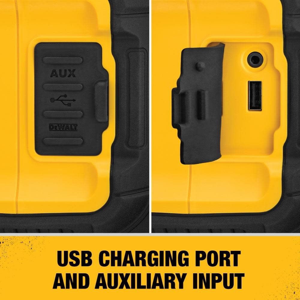 Buy now DEWALT 20V MAX Bluetooth Speaker, 100 ft Range, Durable for Jobsites, Phone Holder Included, Lasts 8-10 Hours with Single Charge (DCR010) at indiglob india