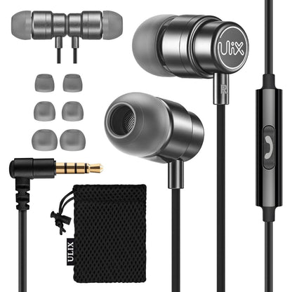 UliX Rider Wired Earbuds in-Ear Headphones, 5 Years Warranty, Earphones with Microphone, with Anti-Tangle Cable, Ear Buds for iPhone, iPad, Samsung, School Students, Kids, Women, Small Ears - Grey