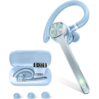 HEIBAS Bluetooth Headset, Wireless Bluetooth Earpiece with 500mAh Charging Case 72 Hours Talking Time Built-in Microphone for iOS Android Cell Phone, V5.1 Hand-Free Headphones for Trucker, Office