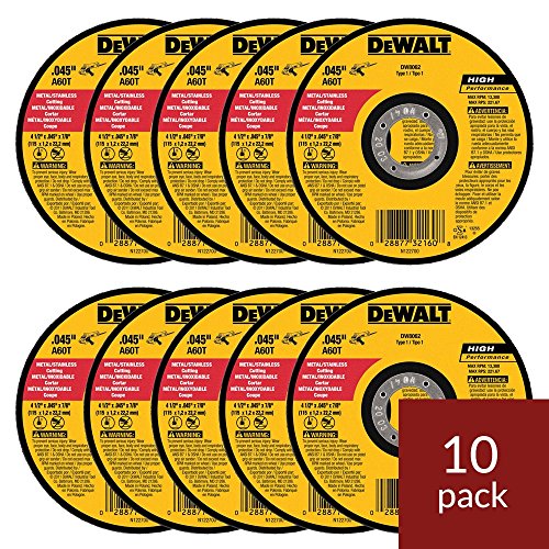 Buy now DeWalt DW8062 4-1/2"x.045"x7/8" Metal Angle Grinder Thin Cutoff Wheel, 10 Pack at indiglob india