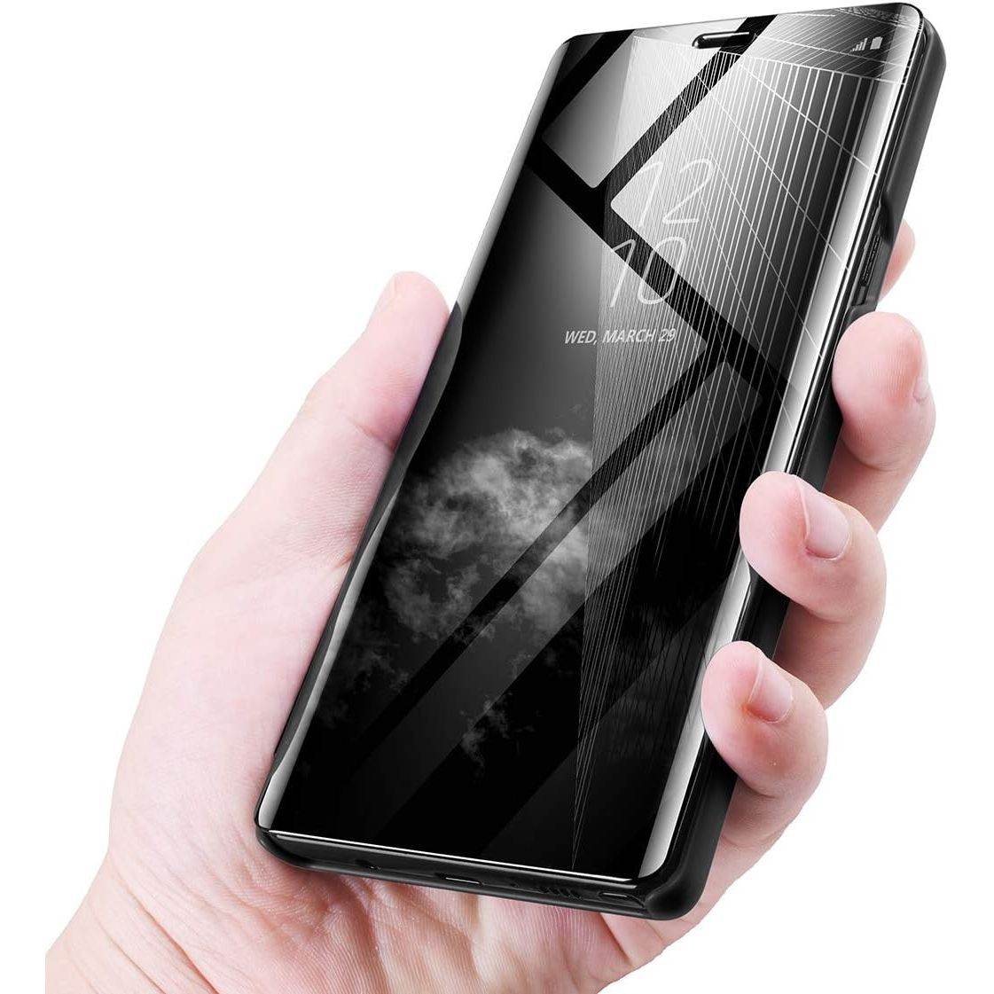 AICase Galaxy Note 9 Case, Luxury Translucent View Window Front Cover Mirror Screen Flip Smart Electroplate Plating Stand 360 Full Body Protective Case for Samsung Galaxy Note 9 (Midnight Black) - My Store