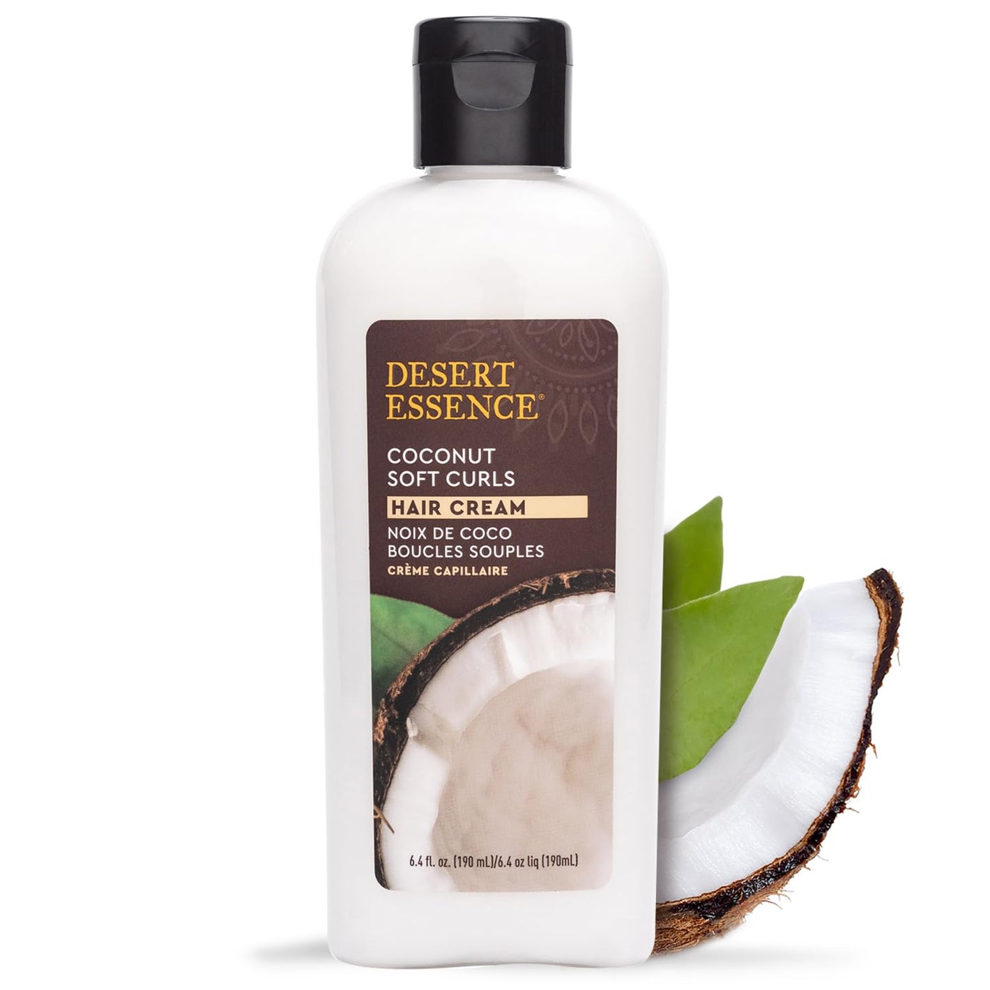 Desert Essence Coconut Soft Curls Hair Cream - Botanically-Based Curl Cream for Curly Hair - Silicone-Free - Hydrating with Coconut Oil, Black Oat Extract - Vegan, Gluten-Free, Cruelty-Free, 6.4 oz