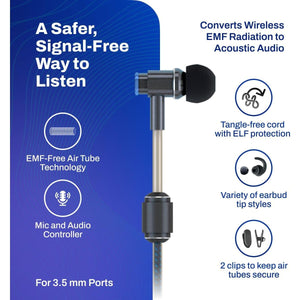 DefenderShield Air Tube Stereo Wired Earbuds – Universal Acoustic Headphones with Built-in Mic & Audio Controls – Secure Fit Wired Headphones with 3.5mm Audio Jack, Sports Tips & 3 Ear Tip Sizes