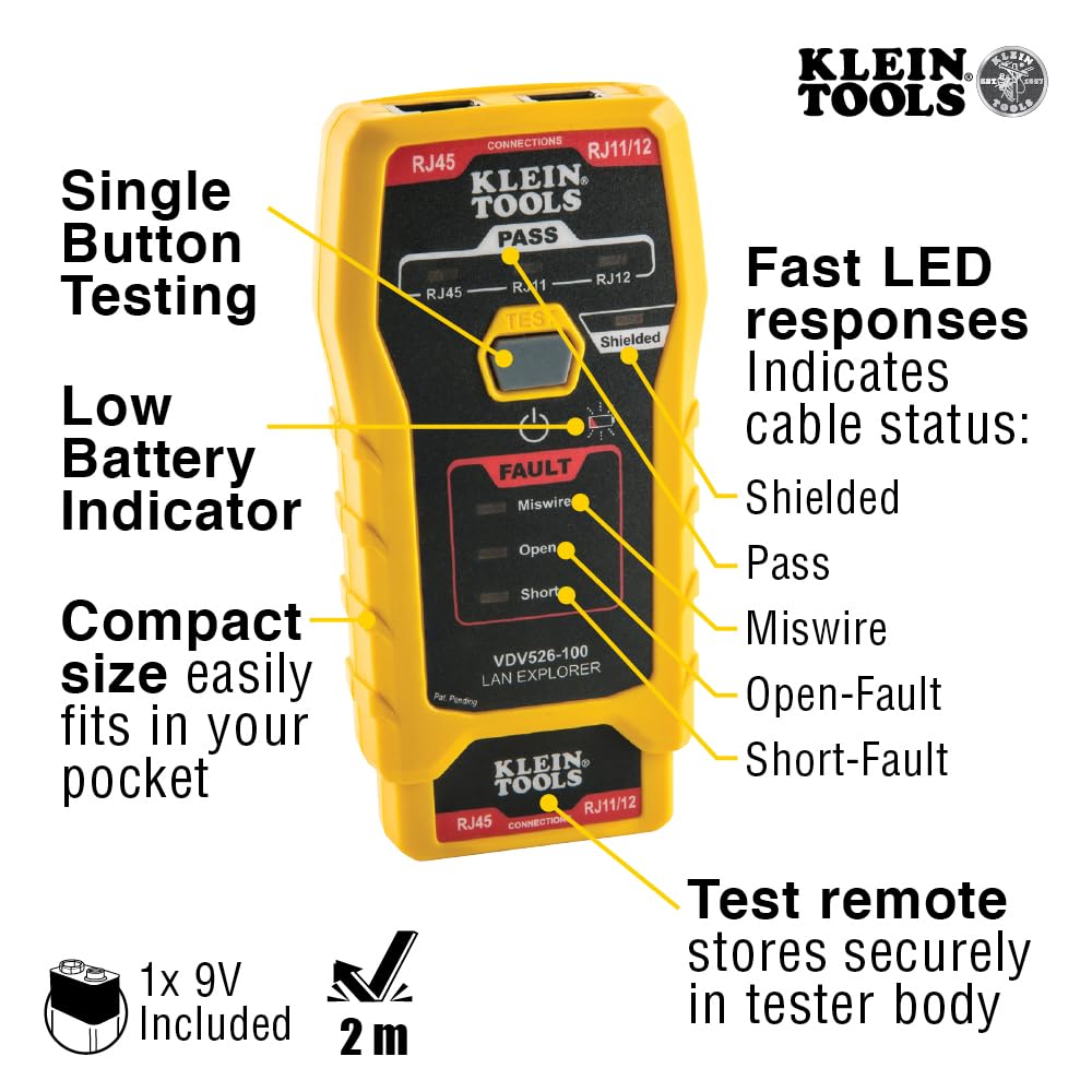 Buy now Klein Tools VDV026-813 RJ45 Ethernet Cable Tester and Crimper Kit, Pass-Thru Technology, Includes Connectors for Cat5e / CAT6 Data Applications, Pack of 50 at indiglob india