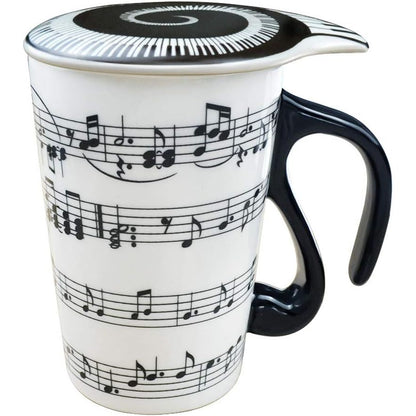 Lavezee Mug Cup With Guitar Handle And Art Musical Notes Holds 15 Oz, Tea Coffee Milk Ceramic Mug Gift For Music Lover