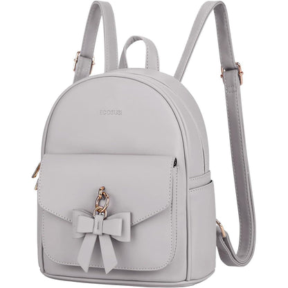 ECOSUSI Mini Backpack for Women Girls Cute Bowknot Small Backpack Purse Ladies Leather Bookbag Satchel Bag, with Charm Tassel