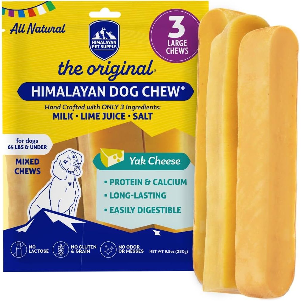 Himalayan Dog Chew Original Yak Cheese Dog Chew, 3 XL/Large Sticks, 3.3 oz, Gluten Free, Healthy Dog Treats, Grain & Lactose Free 100% Natural, Long Lasting Chews for Dogs Under 65 lbs
