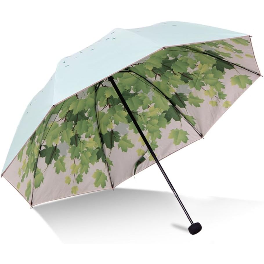 Buy now Green Tree Leaf Folding Travel Sun Umbrella Sunblock UV Protection UPF 50+ Rain Resistant Compact Size Parasol Fold into Purse at indiglob india