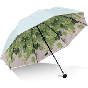 Buy now Green Tree Leaf Folding Travel Sun Umbrella Sunblock UV Protection UPF 50+ Rain Resistant Compact Size Parasol Fold into Purse at indiglob india