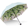 Green Tree Leaf Folding Travel Sun Umbrella Sunblock UV Protection UPF 50+ Rain Resistant Compact Size Parasol Fold into Purse - Green