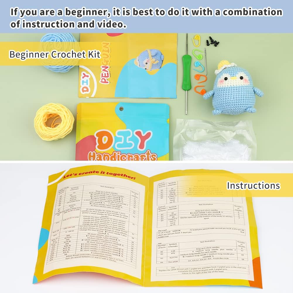 Buy now ZMAAGG Beginners Crochet Kit, Crochet Animal Kit, Knitting Kit with Yarn, Polyester Fiber, Crochet Hooks, Step-by-Step Instructions Video, Crochet Starter Kit for Beginner DIY Craft Art (Penguin) at indiglob india