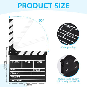 12"x11" Movie Film Clap Board Wooden Movie Clapboard Film Clapper Board (Black)