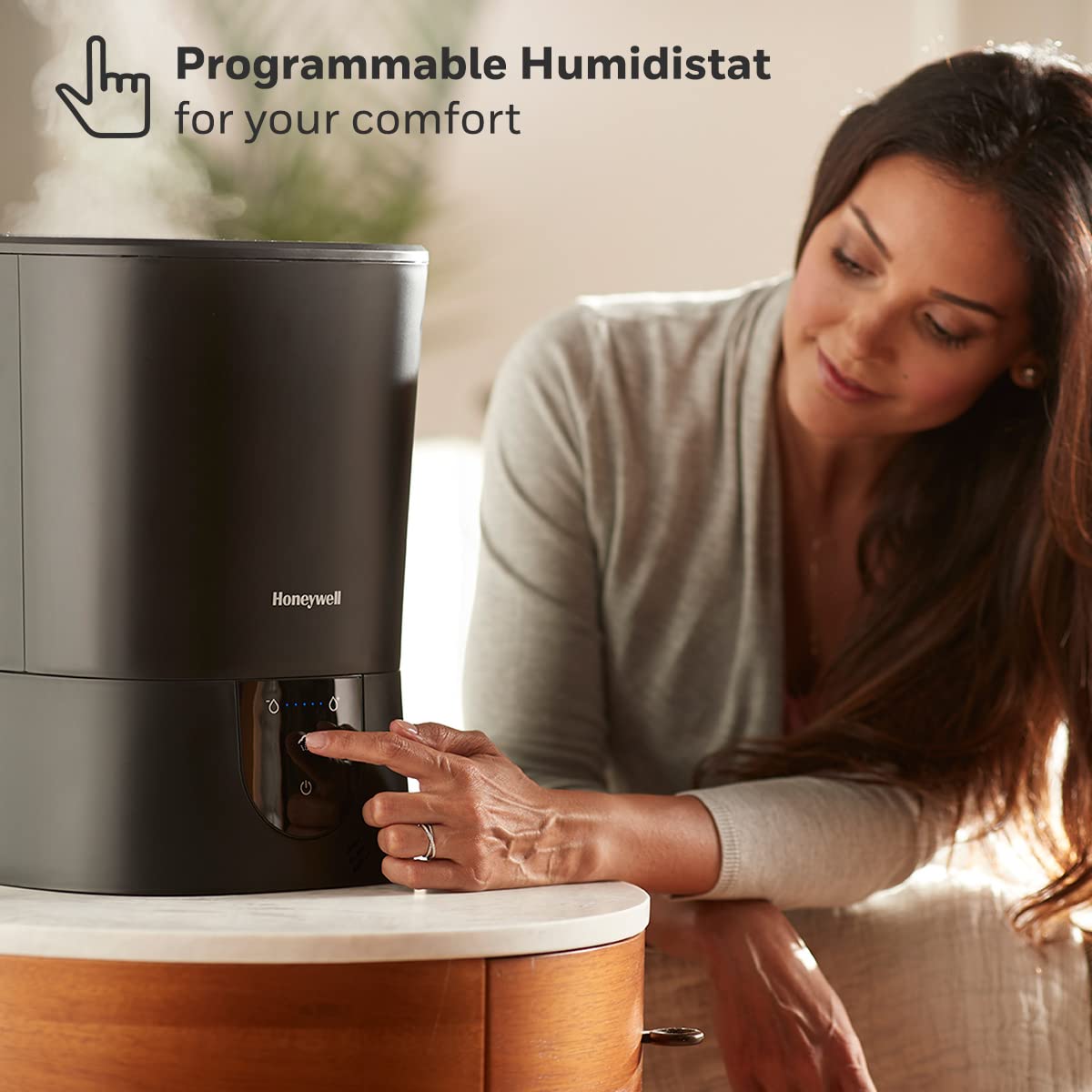 Buy now Honeywell Easy-to-Care Filter Free Warm Mist Humidifier, Medium Rooms, 1.5 Gallon Tank ƒ?? Humidistat for Bedroom, Home or Office Black at indiglob india