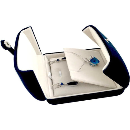 Premium Double Function Navy Luxurious Blue Velvet Pendant Earrings Necklace Gift Box Double Layer Fine Material Modern Elegant (Jewelry is not included)