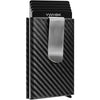 Card Holder, Men Credit Card Holder, Slim Card Case Front Pocket Anti-theft-RFID Auto Pop up Travel Thin Wallets for Men - Black Carbon Fiber Leather With Stronger Metal Money Clip