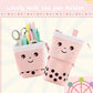 Cute Standing Pencil Case Pen Holder for Kids, Pop Up Stand UP Bubble Tea Pen Organizer Kawaii Stationary for Christmas Holiday New Year Office (Pink)
