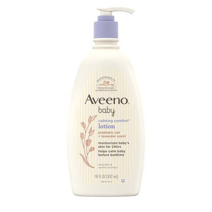 Aveeno Baby Calming Comfort Moisturizing Body Lotion with Relaxing Lavender & Vanilla Scents, Non-Greasy Baby Lotion, Nourishing Prebiotic Oatmeal, Paraben- & Phthalate-Free, 18 fl. oz