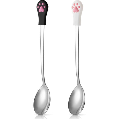 2-Piece Dog & Cat Food Can Spoon - Stainless Steel, White & Black
