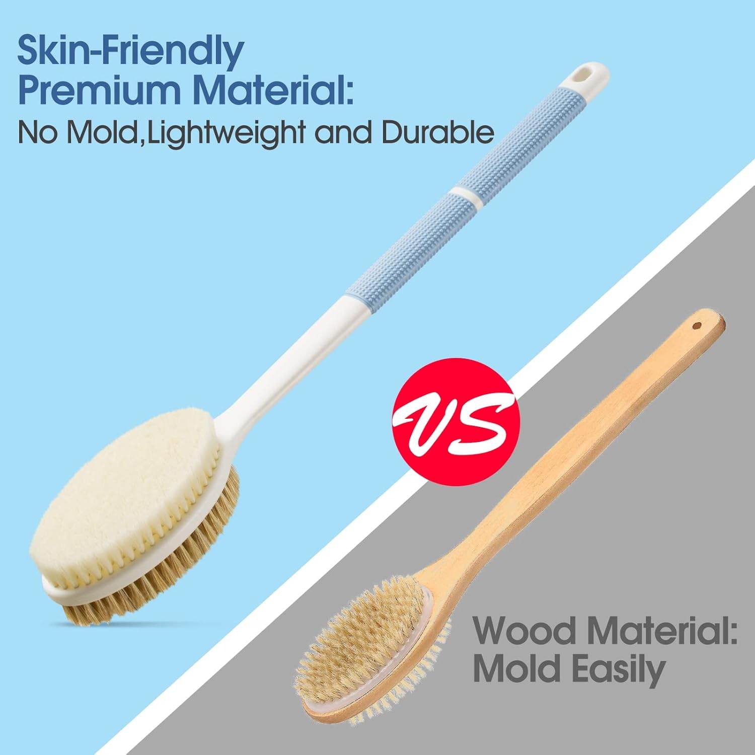 Back Scrubber Anti Slip Long Handle for Shower, Dual-Sided Back Brush with Stiff and Soft Bristles,Body Exfoliator for Bath or Dry Brush. - My Store