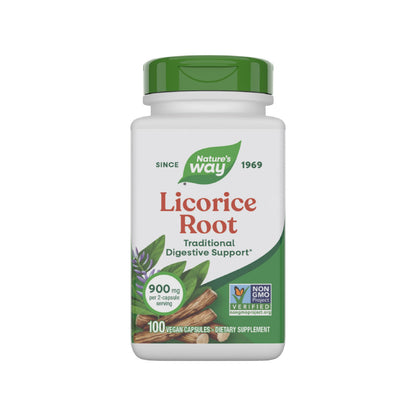 Buy now Nature's Way Licorice Root, Traditional Digestive Support Supplement*, 900 mg per 2-Capsule Serving, Non-GMO Project Verified, 100 Vegan Capsules (Packaging May Vary) at indiglob india