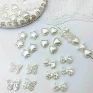 200 PCs ABS Imitation Pearl Beads - 10mm White Butterfly Star Heart Bowknot Beads - Aesthetic Beads for Jewelry Making Bracelets Necklace - My Store
