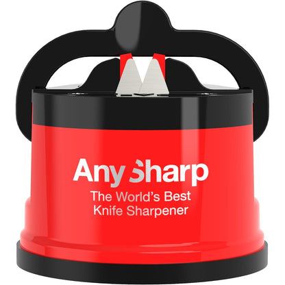 AnySharp – GLOBAL – Hands Free Knife Sharpener - Easy to Use Sharpening Tool with PowerGrip Suction Base and 20-Degree Pre-set Angle - For All Knives: Chef’s, Serrated, and Hardened Steel - Blue