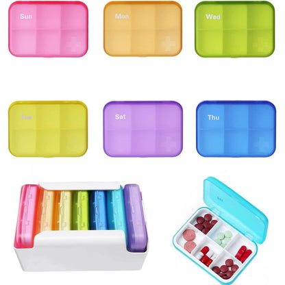 7 Piece Set Pill Organizer 6 Times a Day, Weekly Daily Travel Medicine Organizer Portable 7 Day 42 Compartments Pill Box with Moisture-Proof Pill Case Travel Pill Container for Vitamins,Supplements