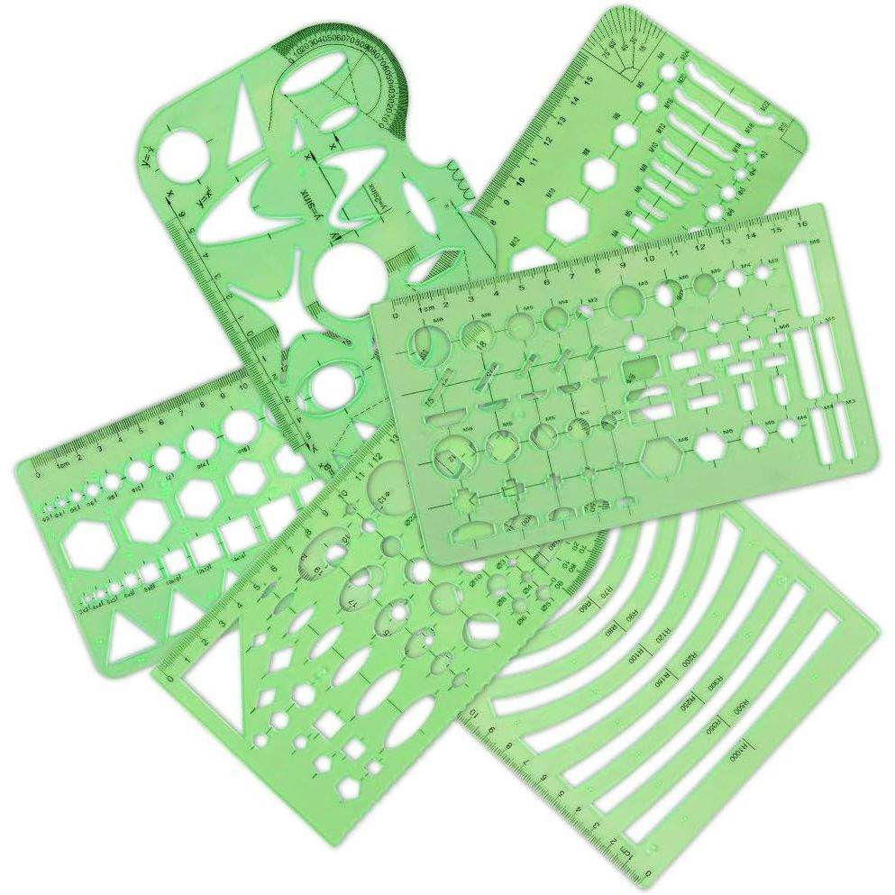 11 Pieces Geometric Drawings Templates Stencils Plastic Measuring Template Rulers Clear Green Shape Template for Drawing Engineering Drafting Building School Office Supplies - My Store