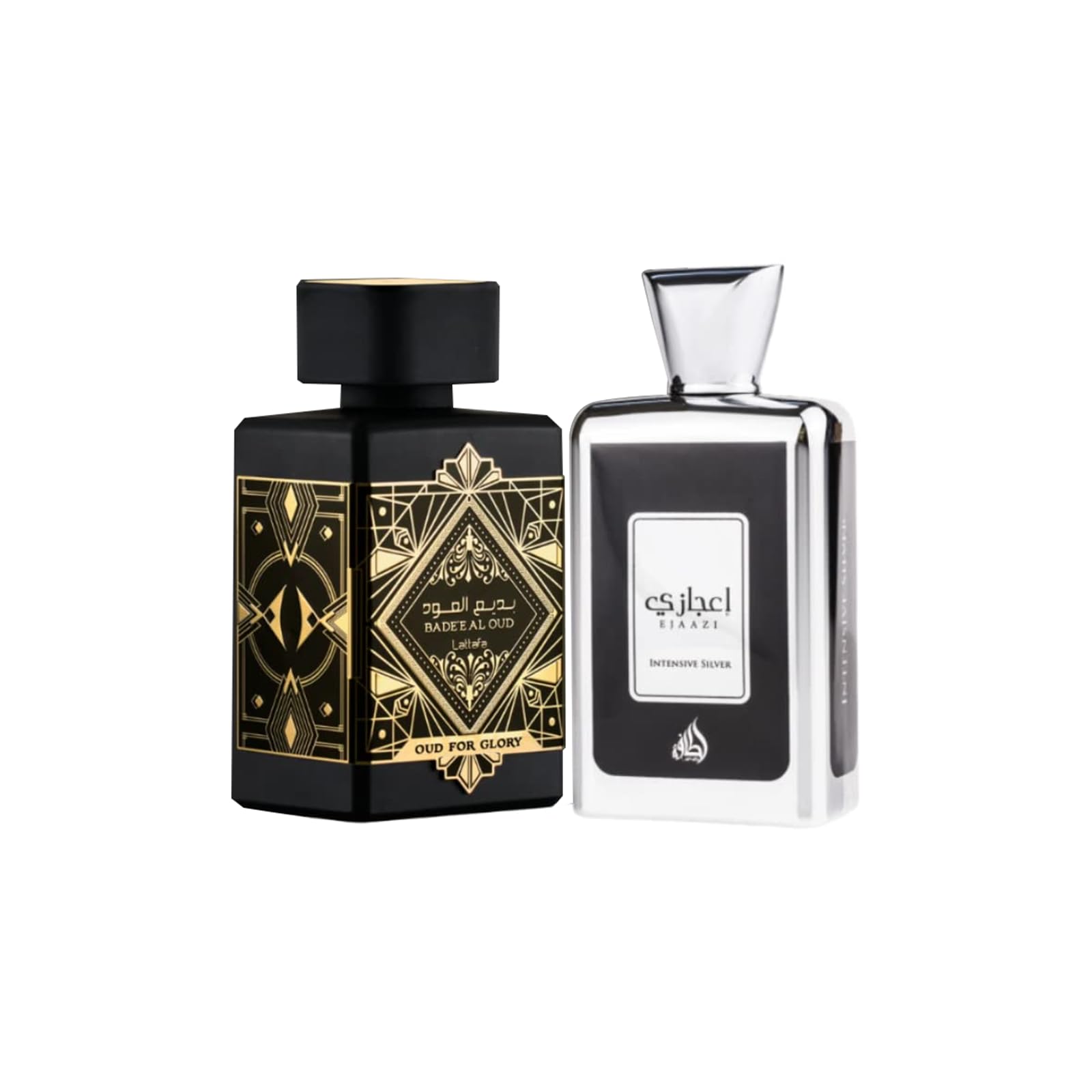 Buy now Lattafa Perfumes Bade'e Al Oud, Oud for Glory for Unisex Eau de Parfum Spray, 3.4 Ounce Bade'e Al Oud Oud For Glory and Ejaazi Intensive Silver 0.5 Fl Oz (Pack of 2) at indiglob india