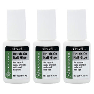 IBD 5-Second Brush On Nail Glue – Strong Nail Glue for Press Ons and Acrylic Nails, Quick-Dry Gel for Split or Broken Nails, Nail Bond & Repair – 6g, 3-Pack