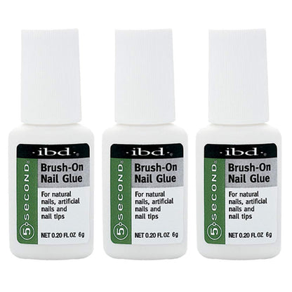 IBD 5-Second Brush On Nail Glue – Strong Nail Glue for Press Ons and Acrylic Nails, Quick-Dry Gel for Split or Broken Nails, Nail Bond & Repair – 6g, 3-Pack
