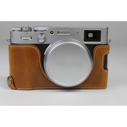 X100V Case, BolinUS Handmade PU Leather Half Camera Case Bag Cover Bottom Opening Version for Fujifilm Fuji X100V with Hand Strap (Coffee)