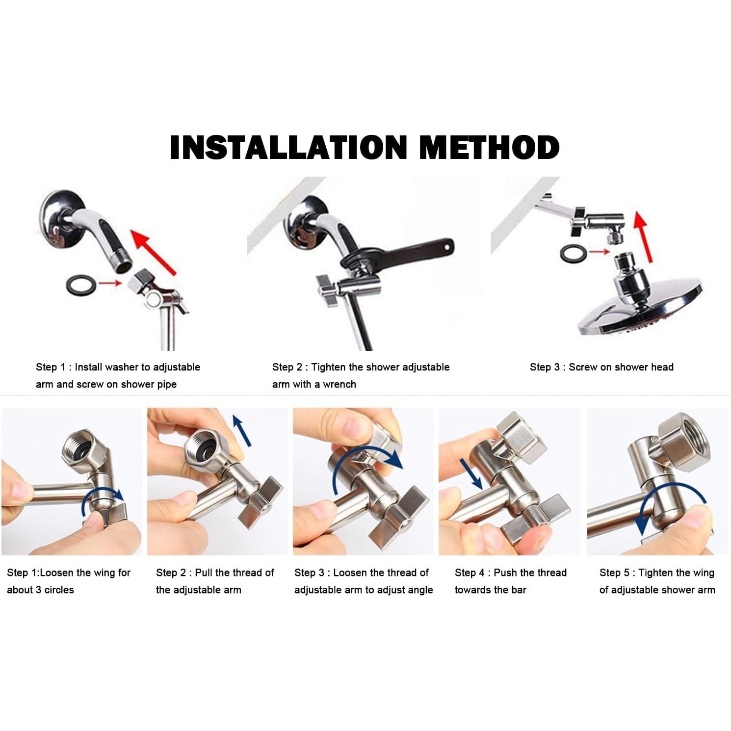 Buy now NearMoon Adjustable Shower Arm Universal Connection, Extension Arm, Adjust Angle to Upgrade Shower Experience, Easy to Install, Anti-leak (11 Inch, Chrome Finish) at indiglob india
