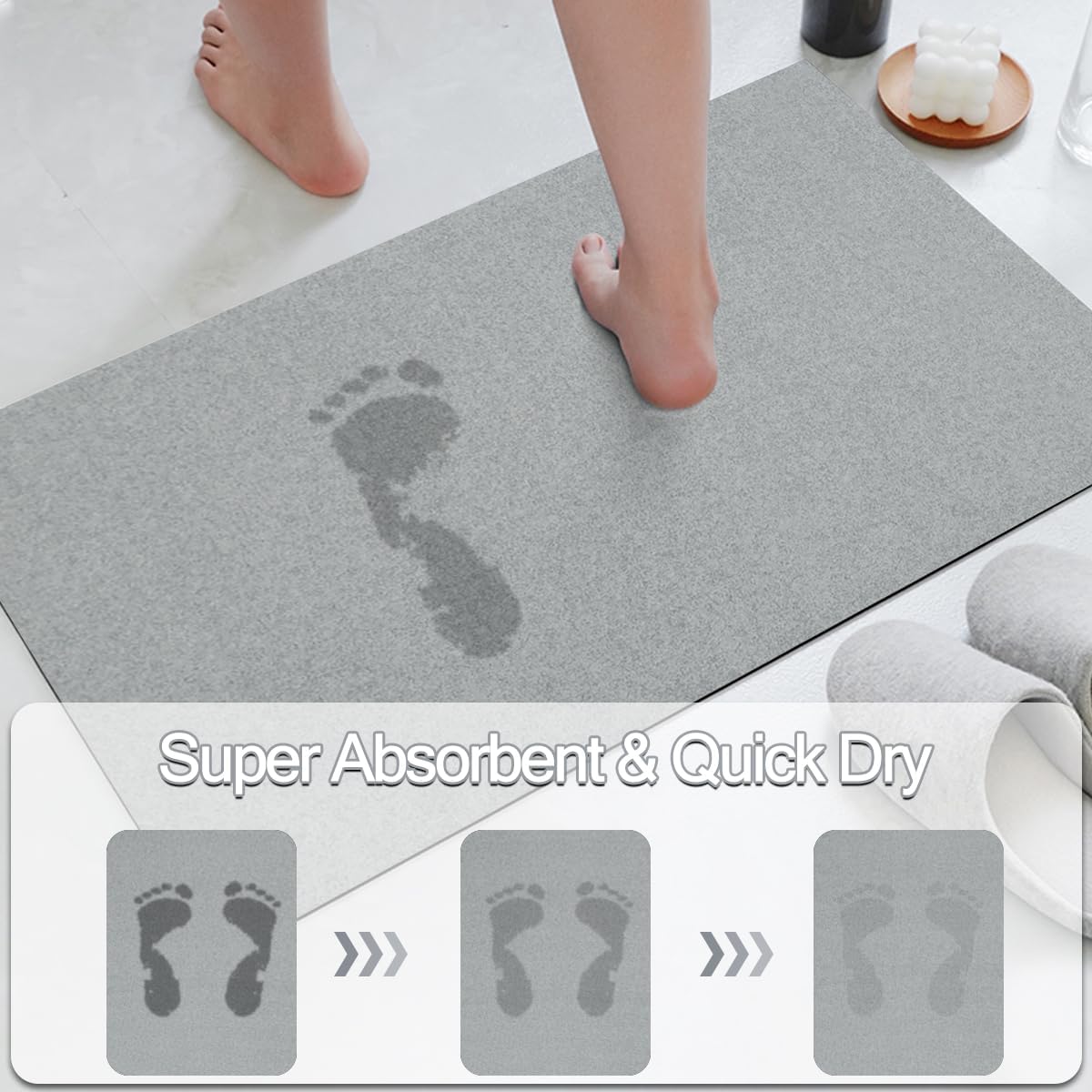 Buy now Thin Diatomaceous Earth Bath Mat Quick Dry Washable Absorbent 15.4x23.6 inches Non Slip,Shower Mat for Bathroom Sink (Light Grey) at indiglob india